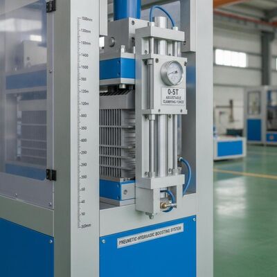 300-1300 mm comprimento do núcleo máquina de montagem do núcleo do trocador de calor de placas de nadadeira com 0-5T força de fixação ajustável e sistema de aumento pneumático-hidráulico
